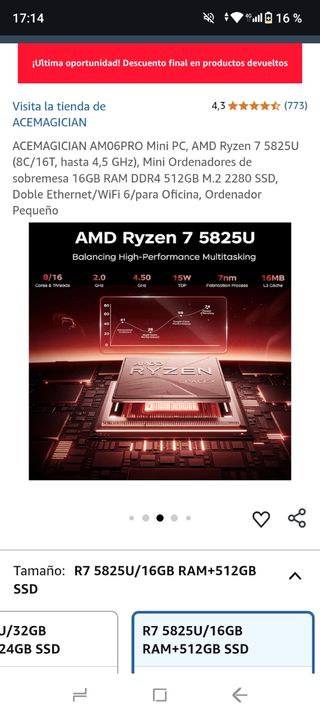 Mini PC ACEMAGICIAN AM06PRO 16GB RAM DDR4 512GB