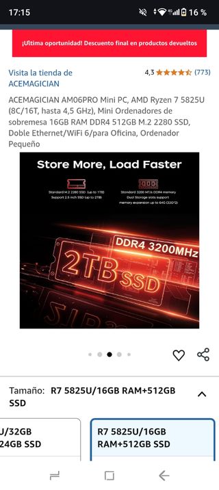 Mini PC ACEMAGICIAN AM06PRO 16GB RAM DDR4 512GB