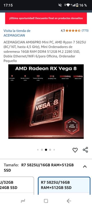 Mini PC ACEMAGICIAN AM06PRO 16GB RAM DDR4 512GB