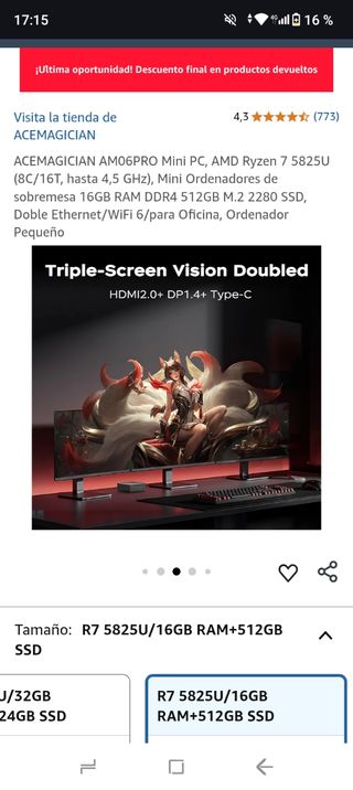 Mini PC ACEMAGICIAN AM06PRO 16GB RAM DDR4 512GB