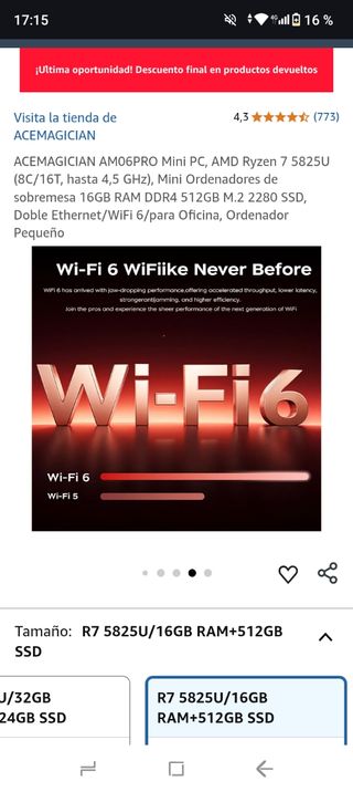 Mini PC ACEMAGICIAN AM06PRO 16GB RAM DDR4 512GB