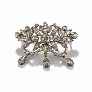 Broche Diamantes Plata y Oro 14k