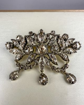 Broche Diamantes Plata y Oro 14k