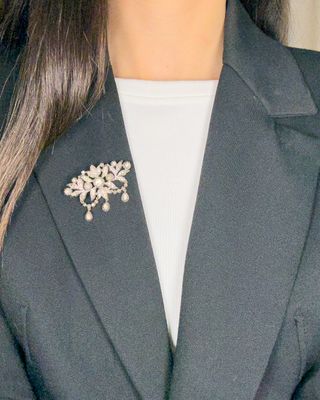 Broche Diamantes Plata y Oro 14k