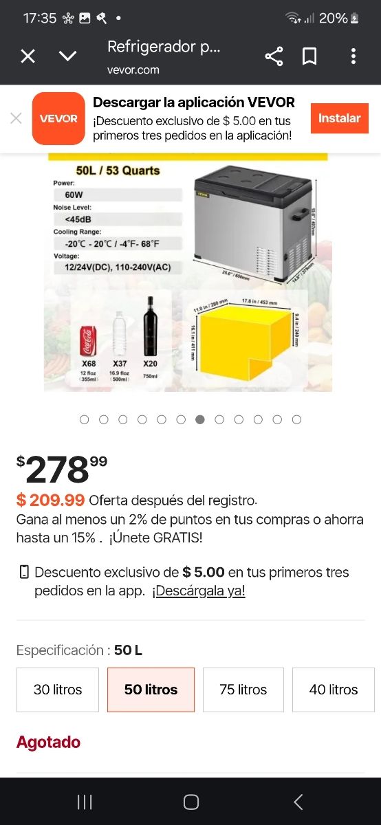 Refrigerador Vevor 50L para auto 
