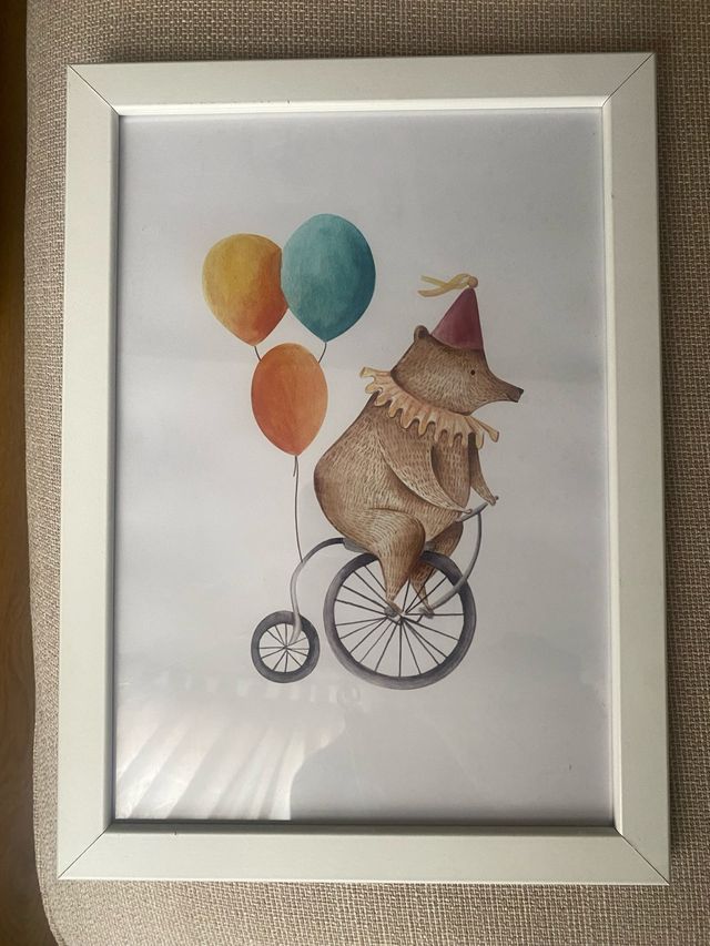 Poster enmarcado infantil oso bicicleta
