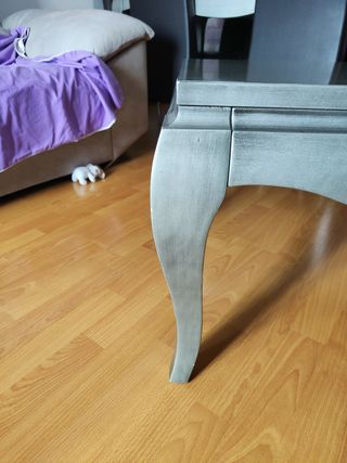 Mesa
 centro gris plata - madera y mesa auxiliar.