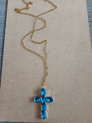 Collana croce azzurra acciaio oro