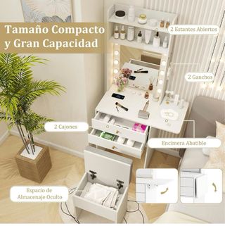 Tocador con espejo y taburete