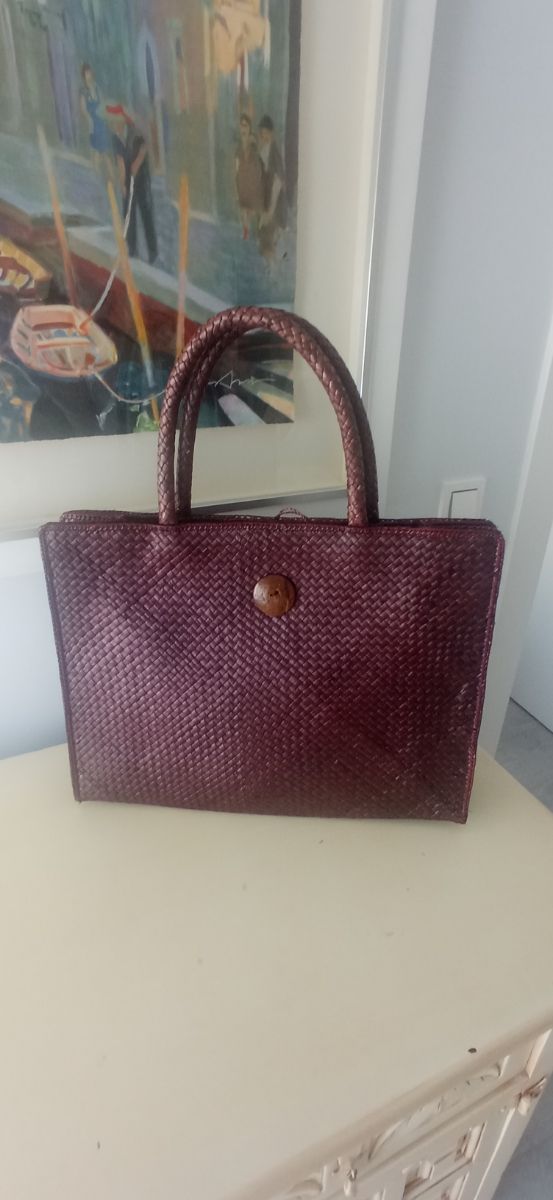 Bolso rafia marrón-granate