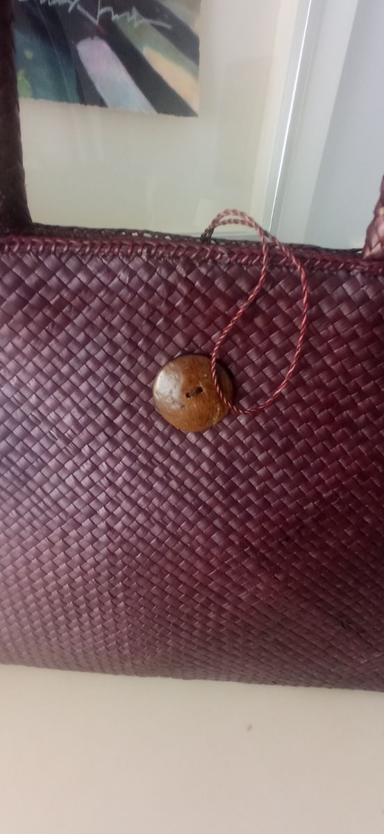 Bolso rafia marrón-granate