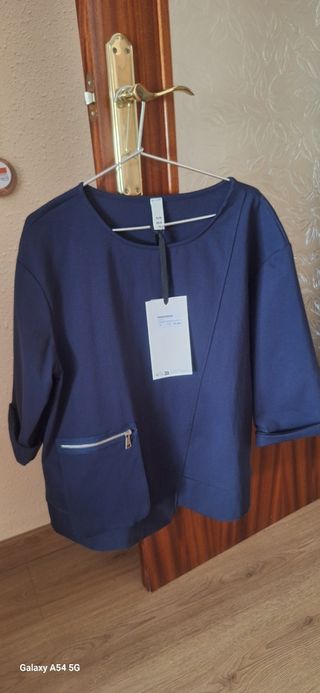 Blusa azul manga 3/4 - Talla U