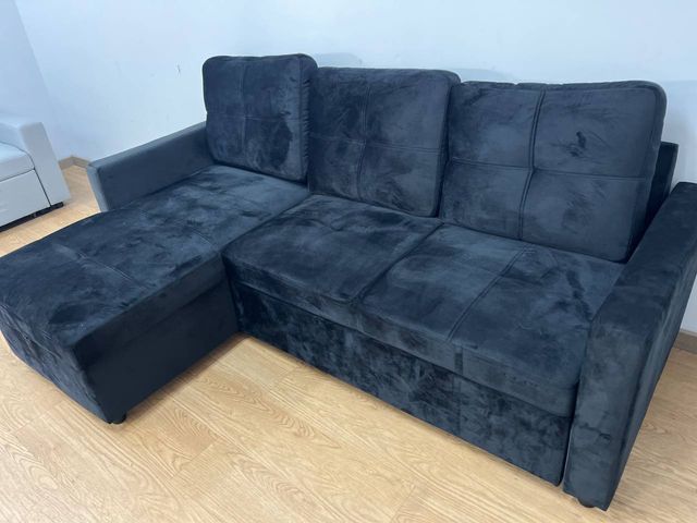 Sofá-cama chaise longue terciopelo negro