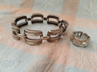 Pulsera y anillo, plata