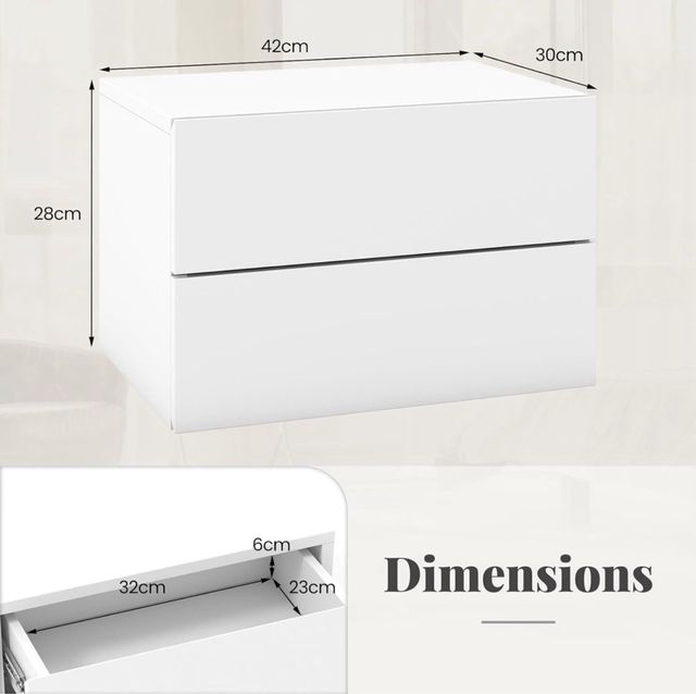 Comodino bianco flottante - 2 cassetti