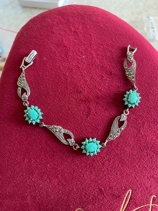 Bracciale vintage in plata,marcasite e turchesi