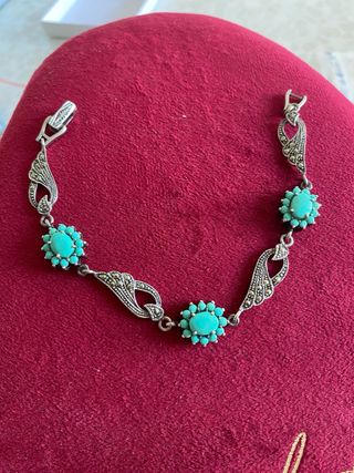 Bracciale vintage in plata,marcasite e turchesi