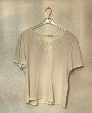 Blusa blanca, Talla 52, con pedrería