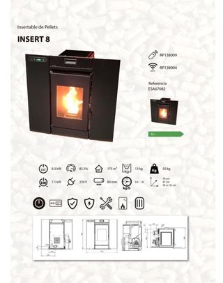 Estufa de Pellet Insert  8kW Estufa Nueva Estrenar