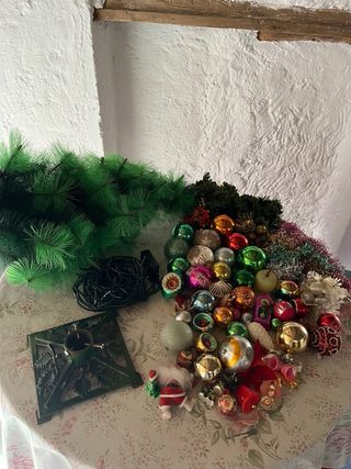 Base labrada y adornos arbol de Navidad años 60! 