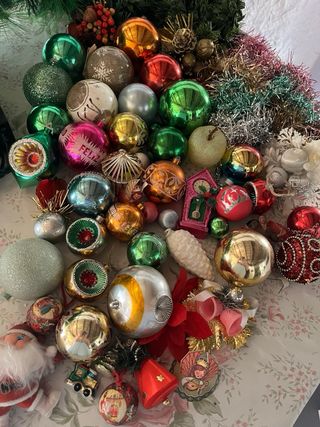 Base labrada y adornos arbol de Navidad años 60! 
