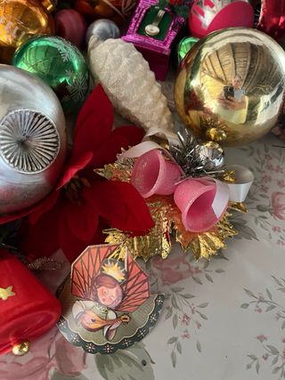 Base labrada y adornos arbol de Navidad años 60! 
