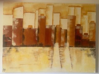 Cuadro abstracto ciudad - beige, marrón