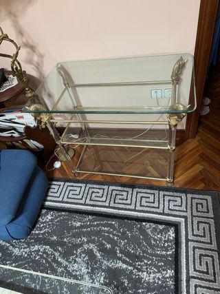 Mesa centro cristal mármol y mesa auxiliar