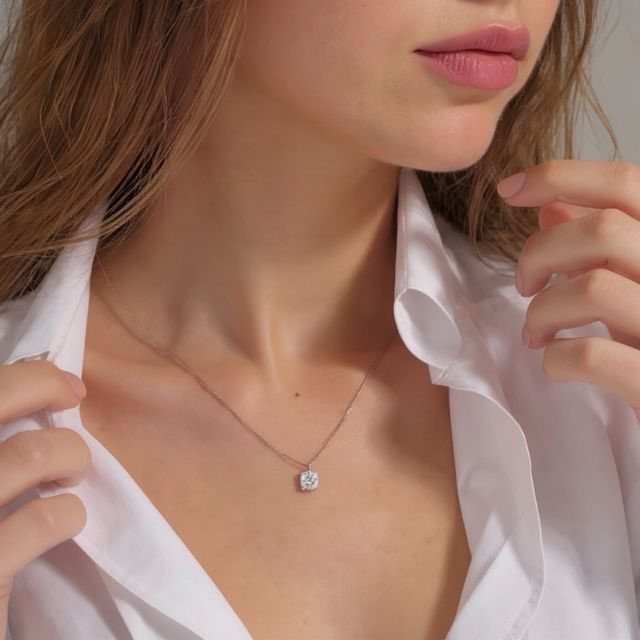 Collar oro blanco 18kt con colgante circonita 6mm