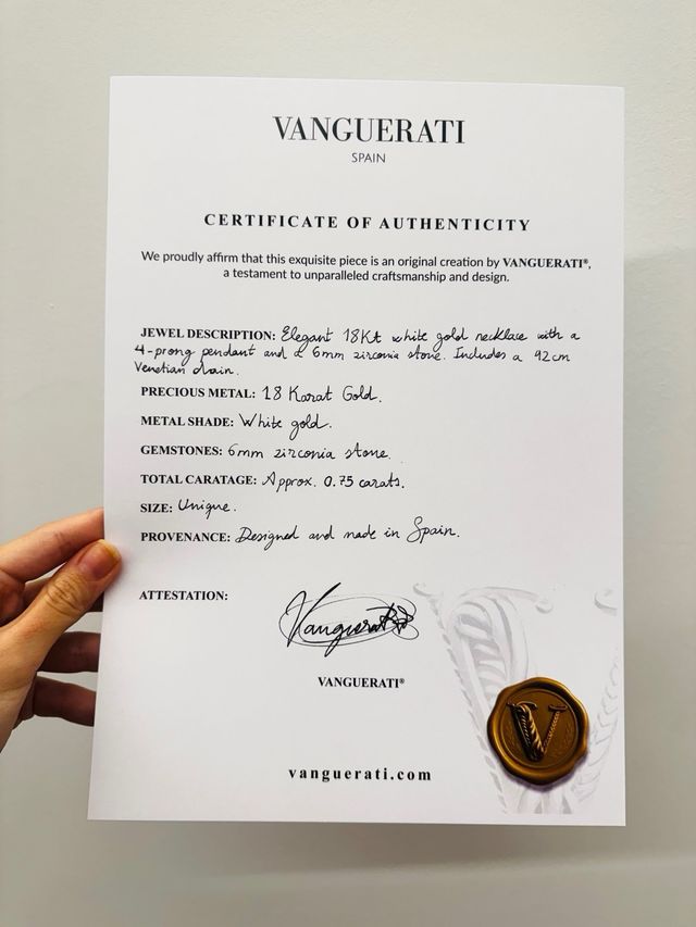 Collar oro blanco 18kt con colgante circonita 6mm