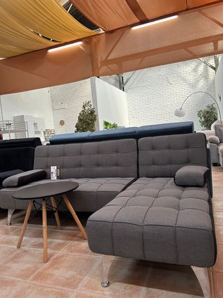 Sofá Cama Chaiselongue Gris + Negro ¡Barato!