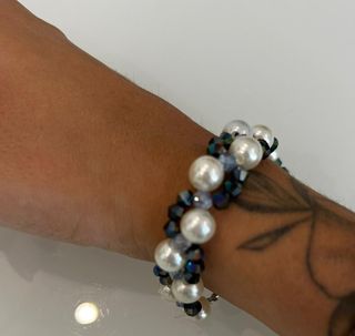 Bracciale perle sintetiche bianco-blu