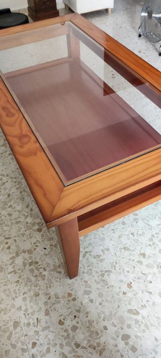 Mesa centro madera cristal