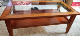 Mesa centro madera cristal