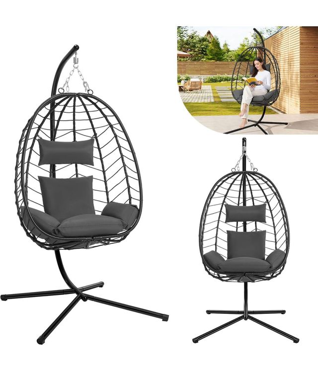 Silla colgante negra con cojín