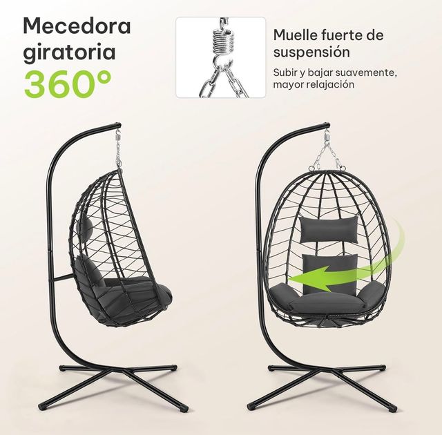 Silla colgante negra con cojín