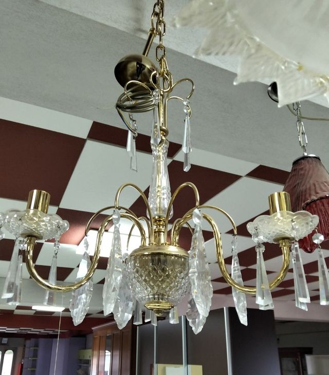 Lampadario 3 luci oro cristallo