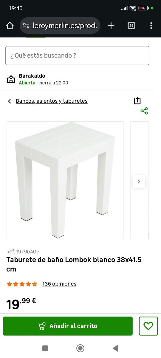 Taburete baño blanco plástico