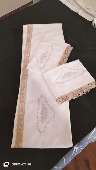 Lenzuola vintage ricamate - Beige/Bianco