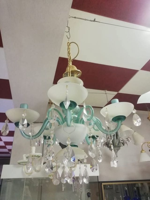 Lampadario 5 luci vetro verde cristallo