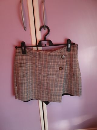 Falda pantalón cuadros beige-marrón