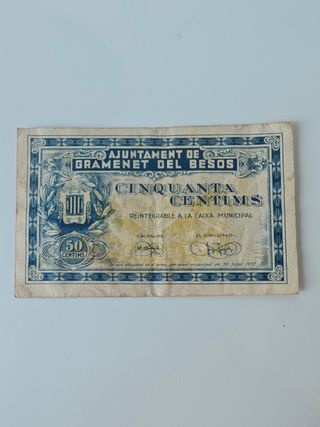 Billete Local 50 Céntimos Gramenet del Besós 1937