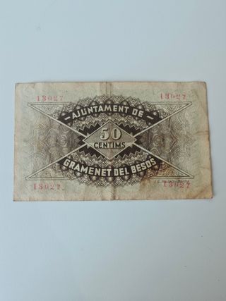 Billete Local 50 Céntimos Gramenet del Besós 1937