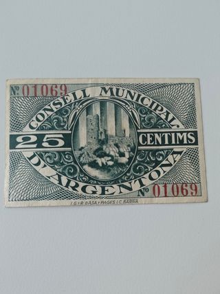Billete 25 céntimos Argentona 1937