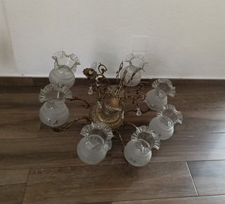 Lampara bronce 8 tulipas cristal