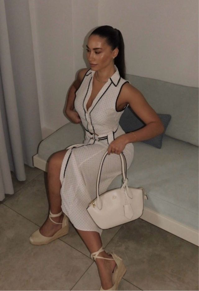 Vestido camisero lunares cinturón Zara