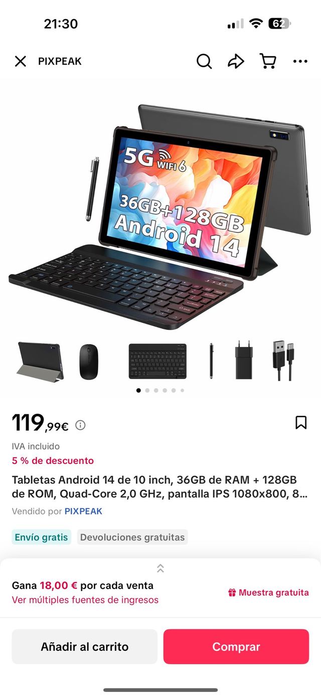 Tablet Android 10" PIXPEAK 36GB+128GB