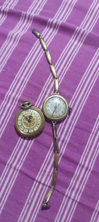 2 relojes mujer vintage dorados funcionan