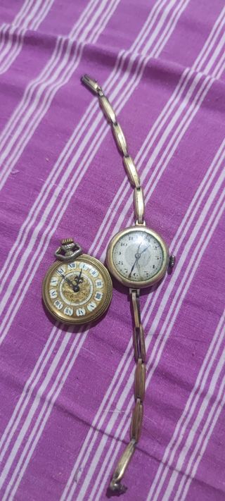 2 relojes mujer vintage dorados funcionan