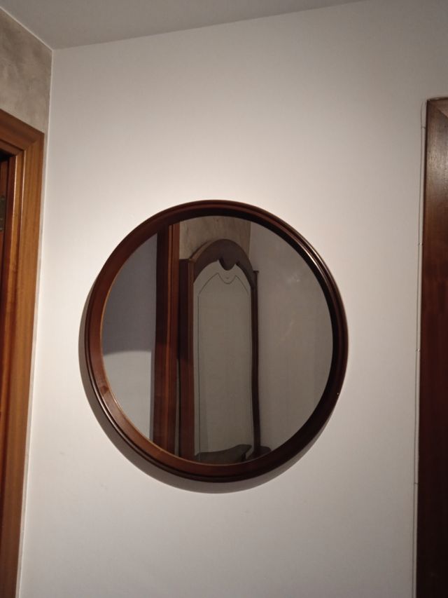 Espejo redondo madera marrón